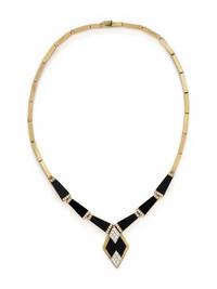 YELLOW GOLD, ONYX, AND DIAMOND NECKLACE