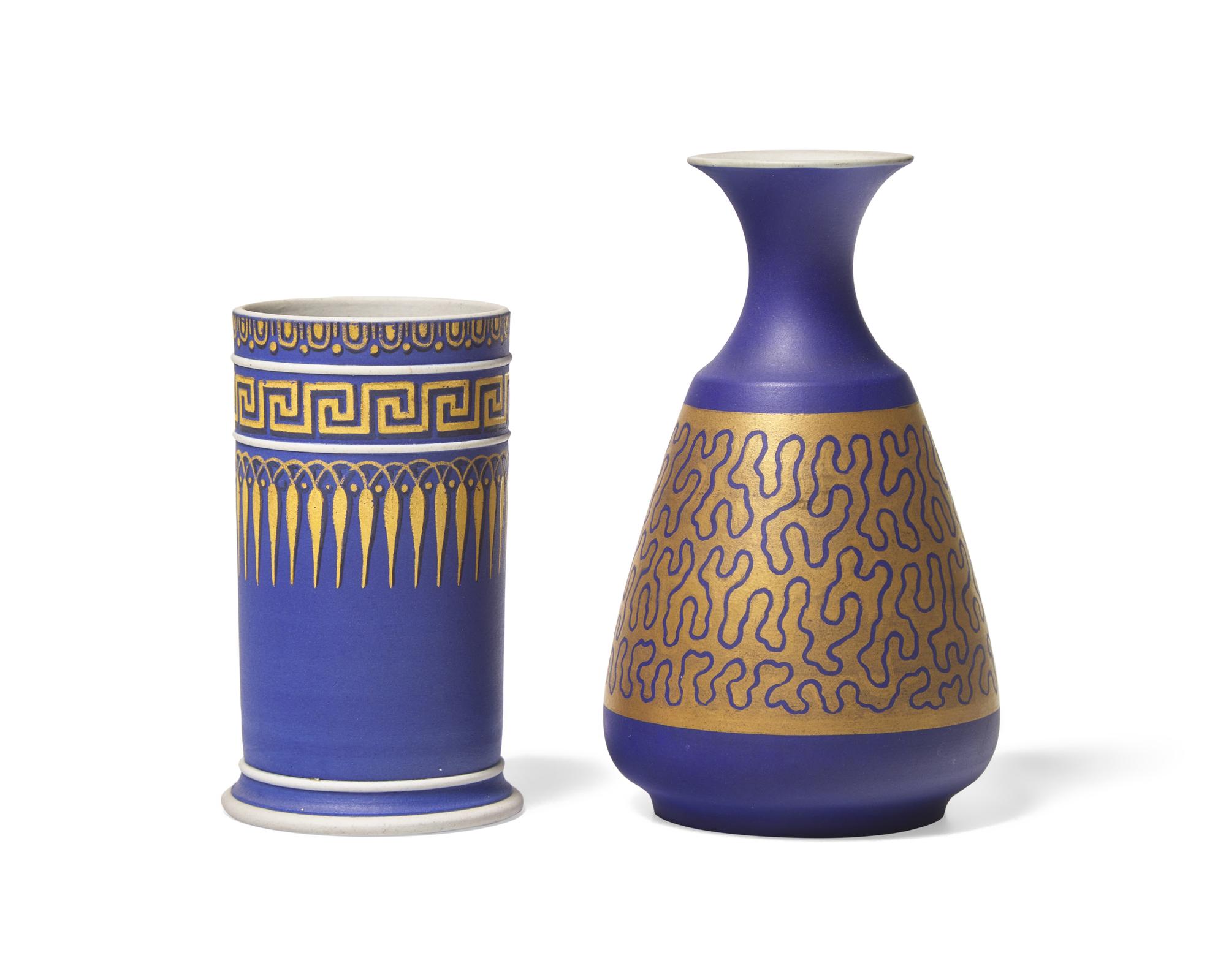 Two Wedgwood Cobalt and Parcel-Gilt Vases