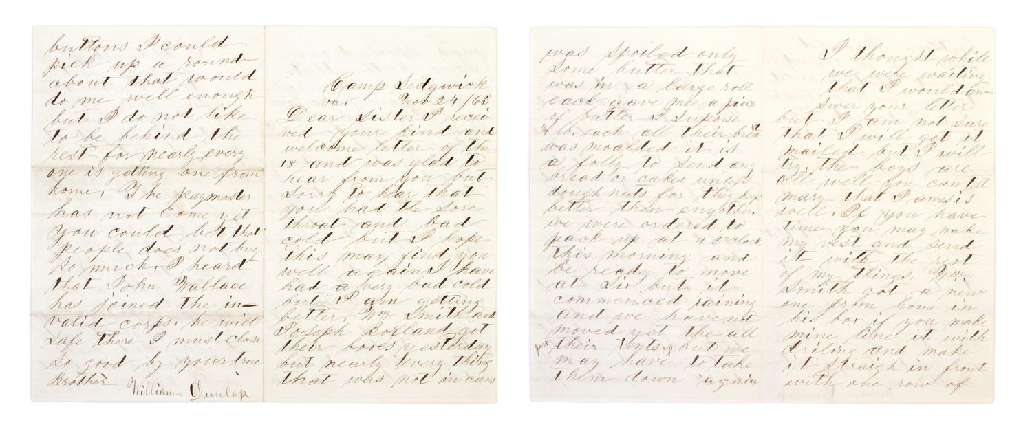 (CIVIL WAR) DUNLAP, WILLIAM. Archive of correspondence, 1863-1865, Gettysburg and Lincoln's death included.