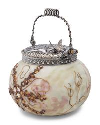 A Crown Milano Paint-Decorated Glass Cracker Jar