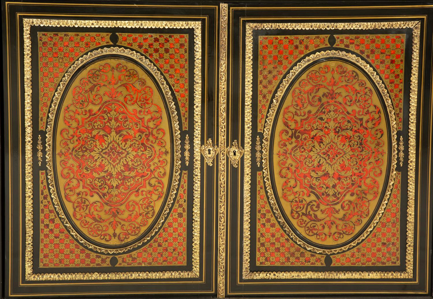 A Napoleon III Gilt Bronze Mounted Boulle Marquetry Marble-Top Console Cabinet