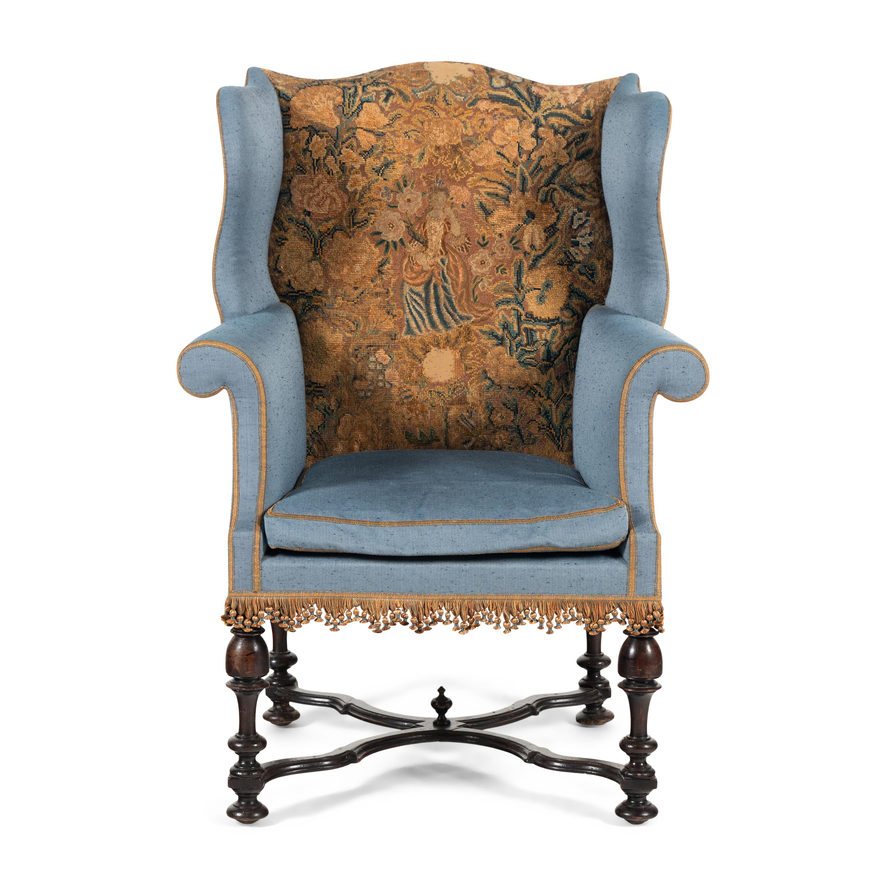 A William and Mary Tapestry-Upholstered Wingback Chair