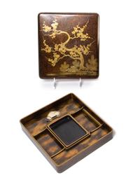 A Lacquer Writing Box, Suzuribako, and Matching Document Box, Ryoshibako Height of largest 6 1/2 x width 12 1/2 x depth 16 inches.