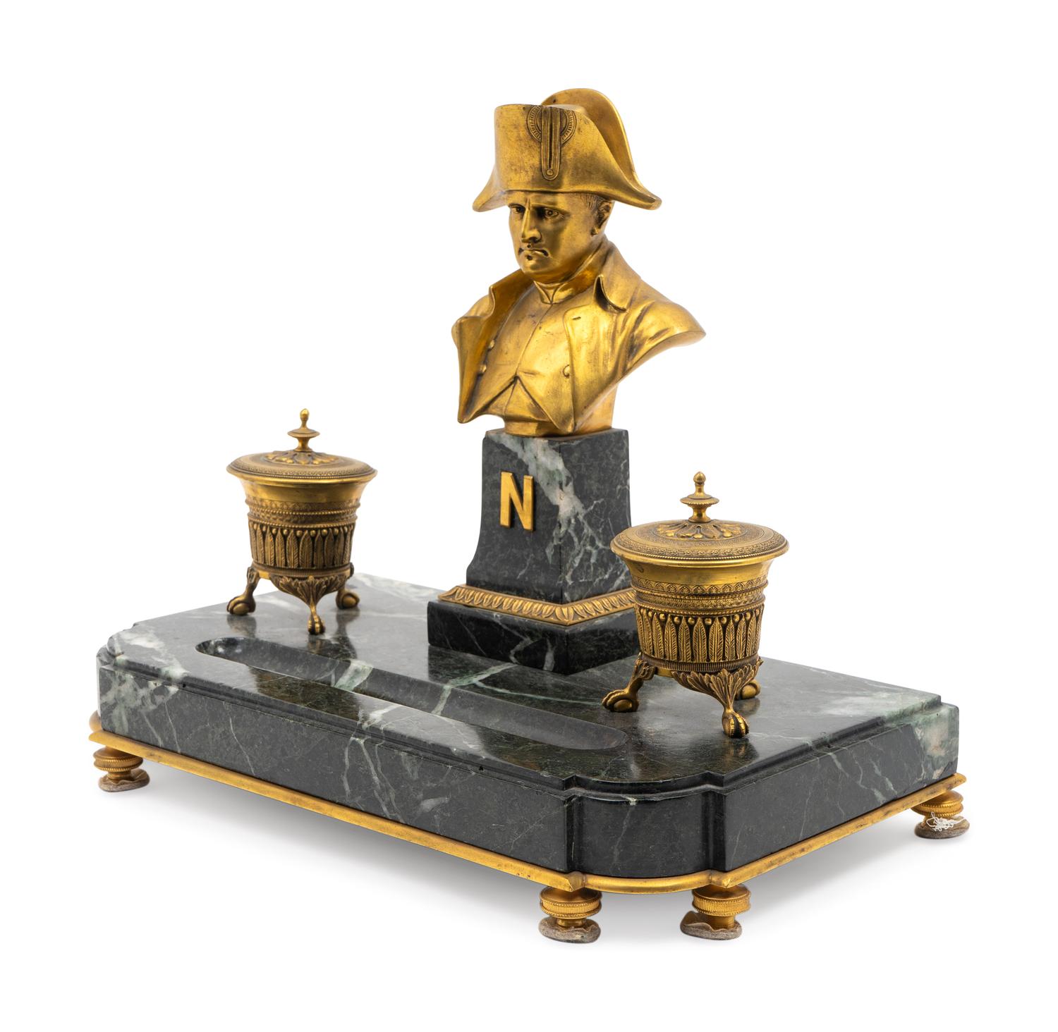An Empire Style Gilt-Bronze and Marble Encrier — LATE 19TH CENTURY