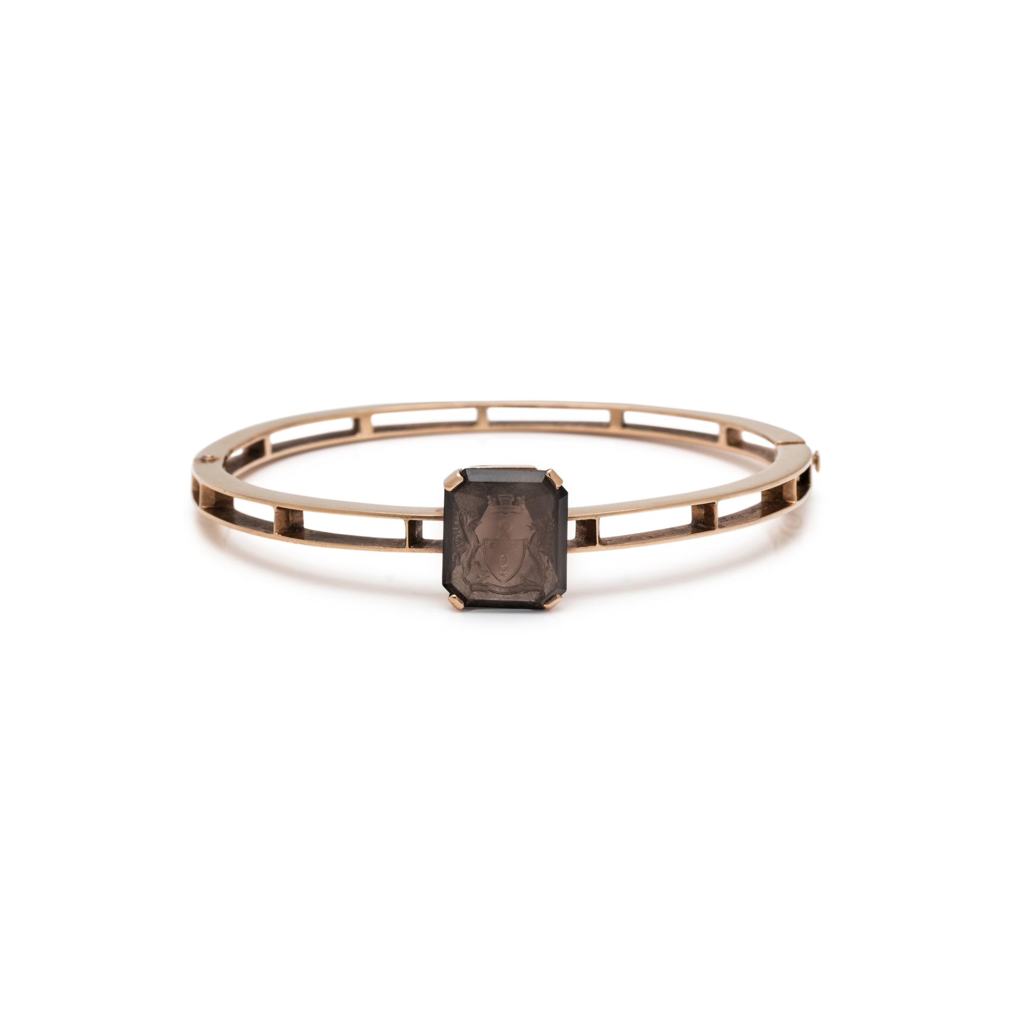 ROSE GOLD AND SMOKY QUARTZ INTAGLIO BANGLE BRACELET