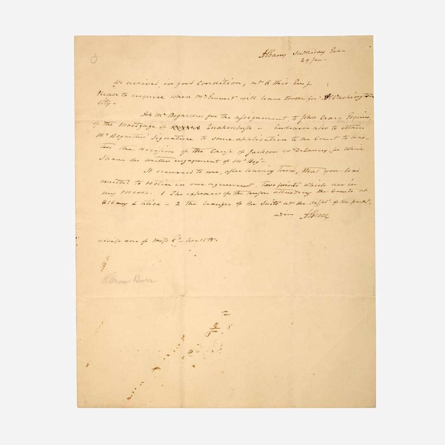 [Americana] Burr, Aaron Autograph Letter, signed