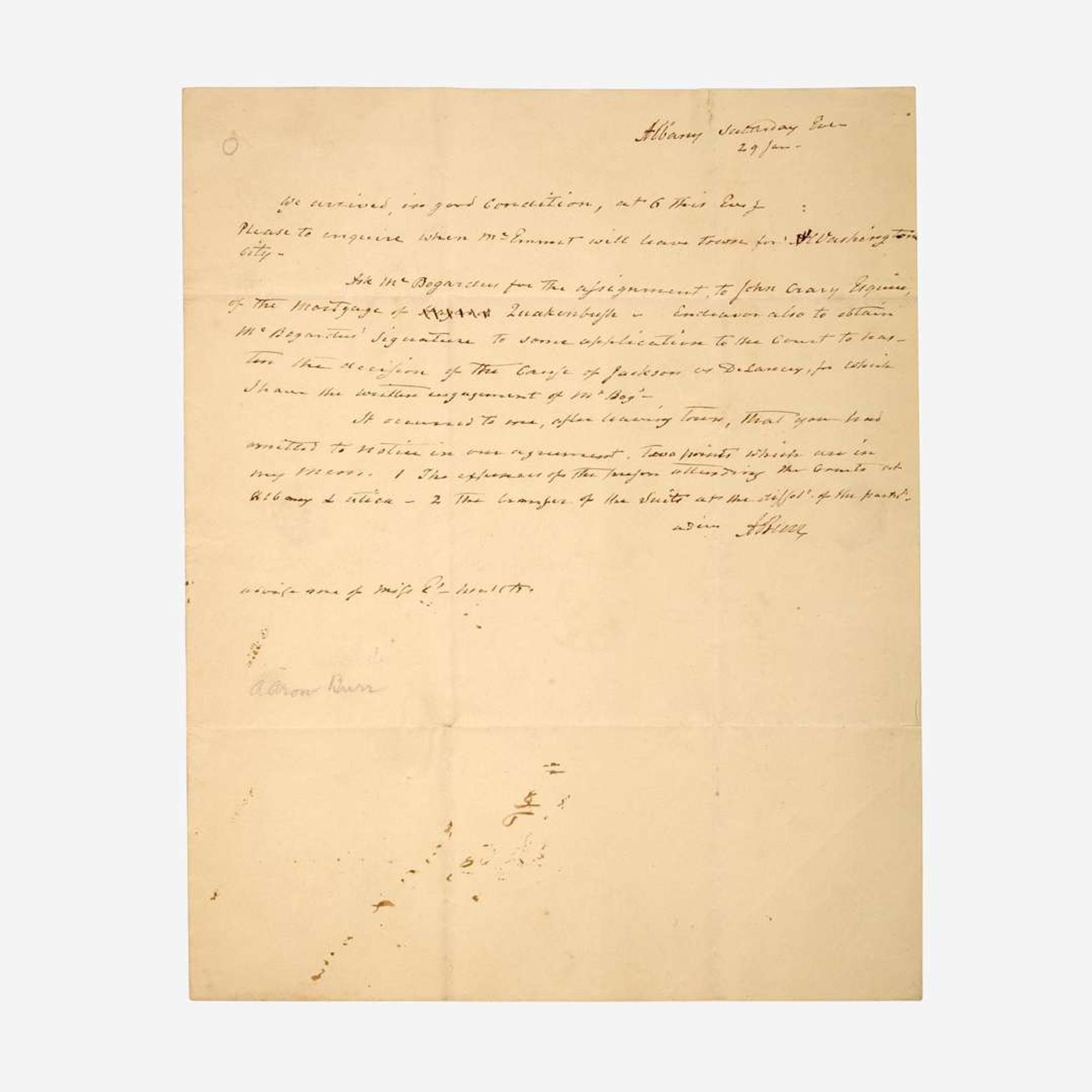 [Americana] Burr, Aaron Autograph Letter, signed