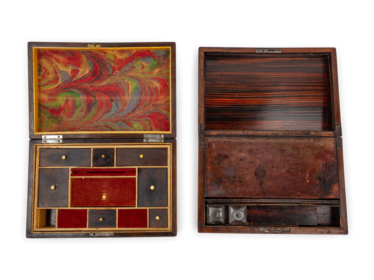 A Near Pair of English Mother-of-Pearl Inlaid Rosewood Boxes