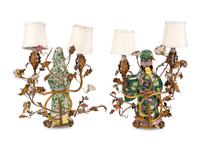 A Pair of Samson Porcelain Figures Mounted as Lamps