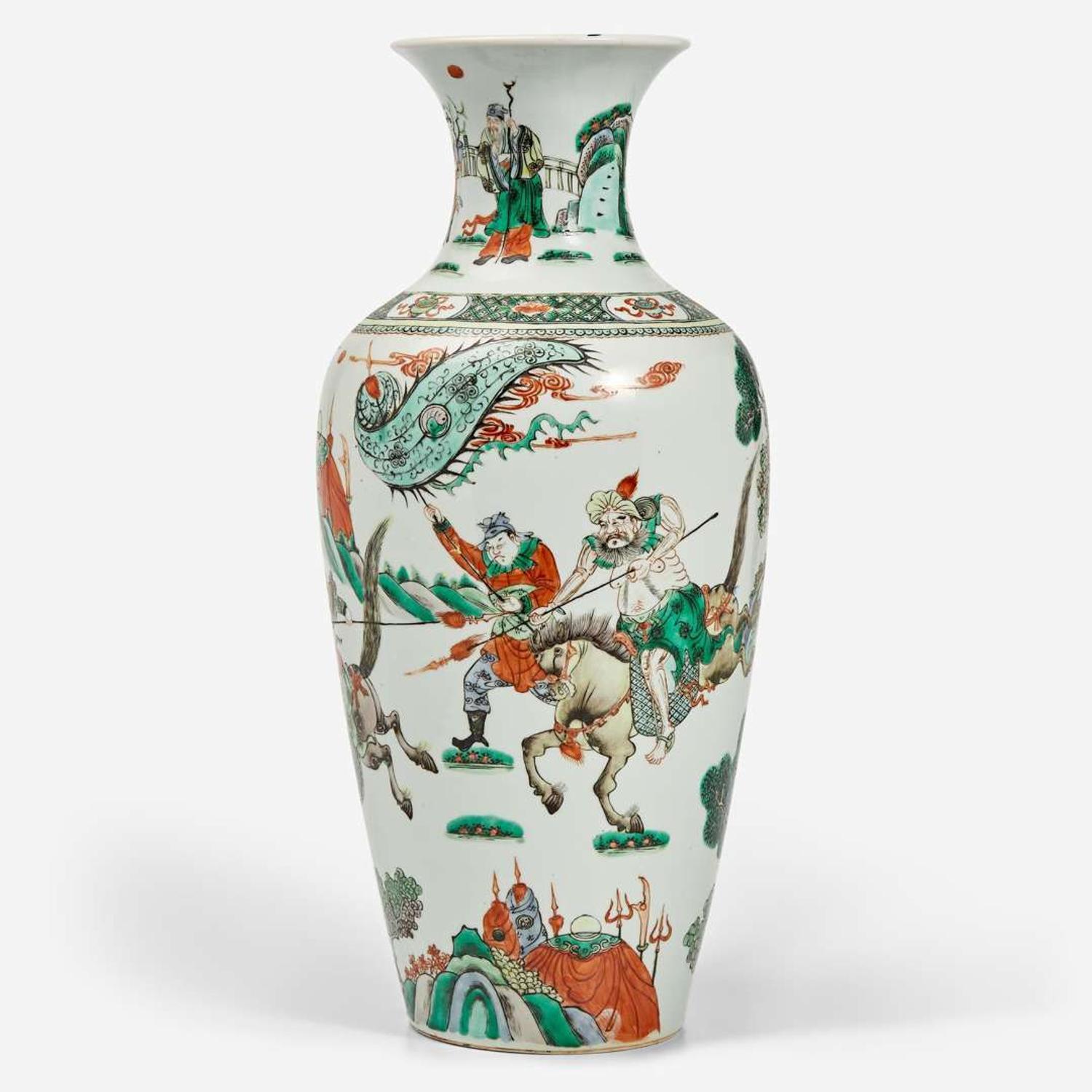 A Chinese famille-verte baluster vase 五彩人物故事圖瓶 Apocryphal Kangxi Mark ???
