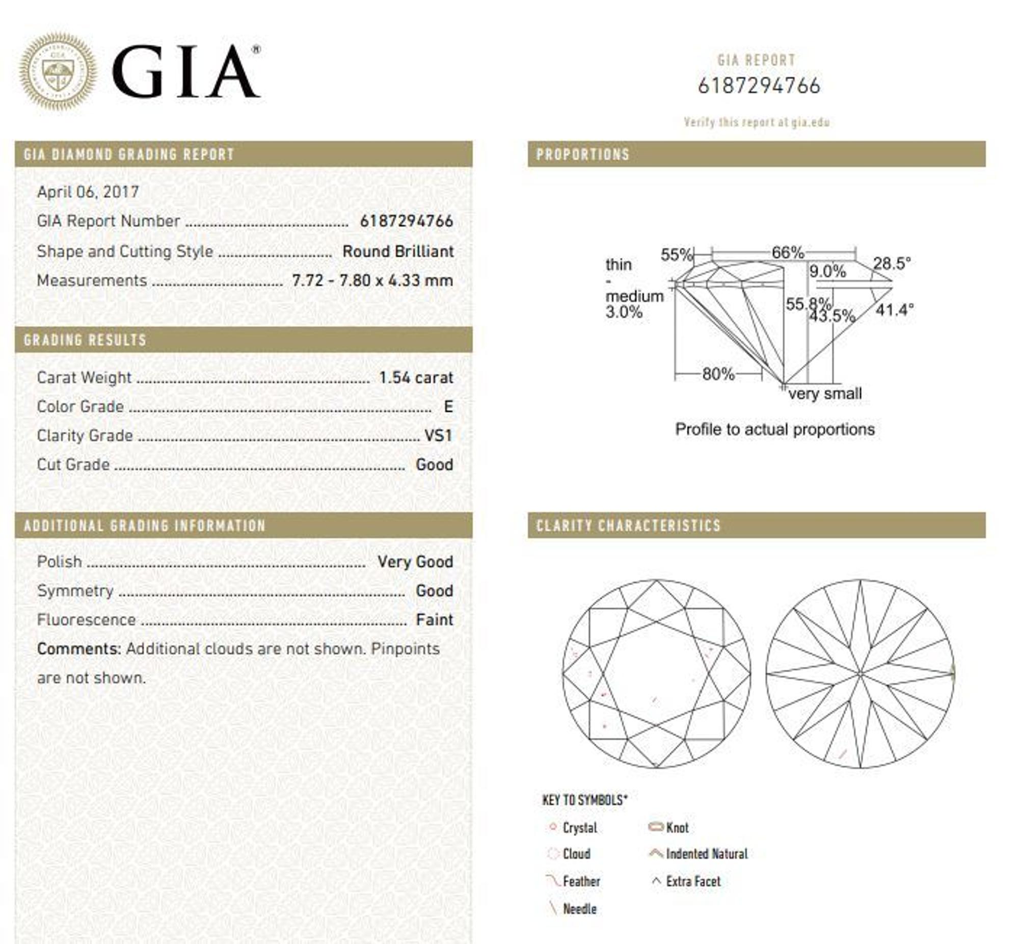 A 1.54 Carat Round Brilliant Cut Diamond,