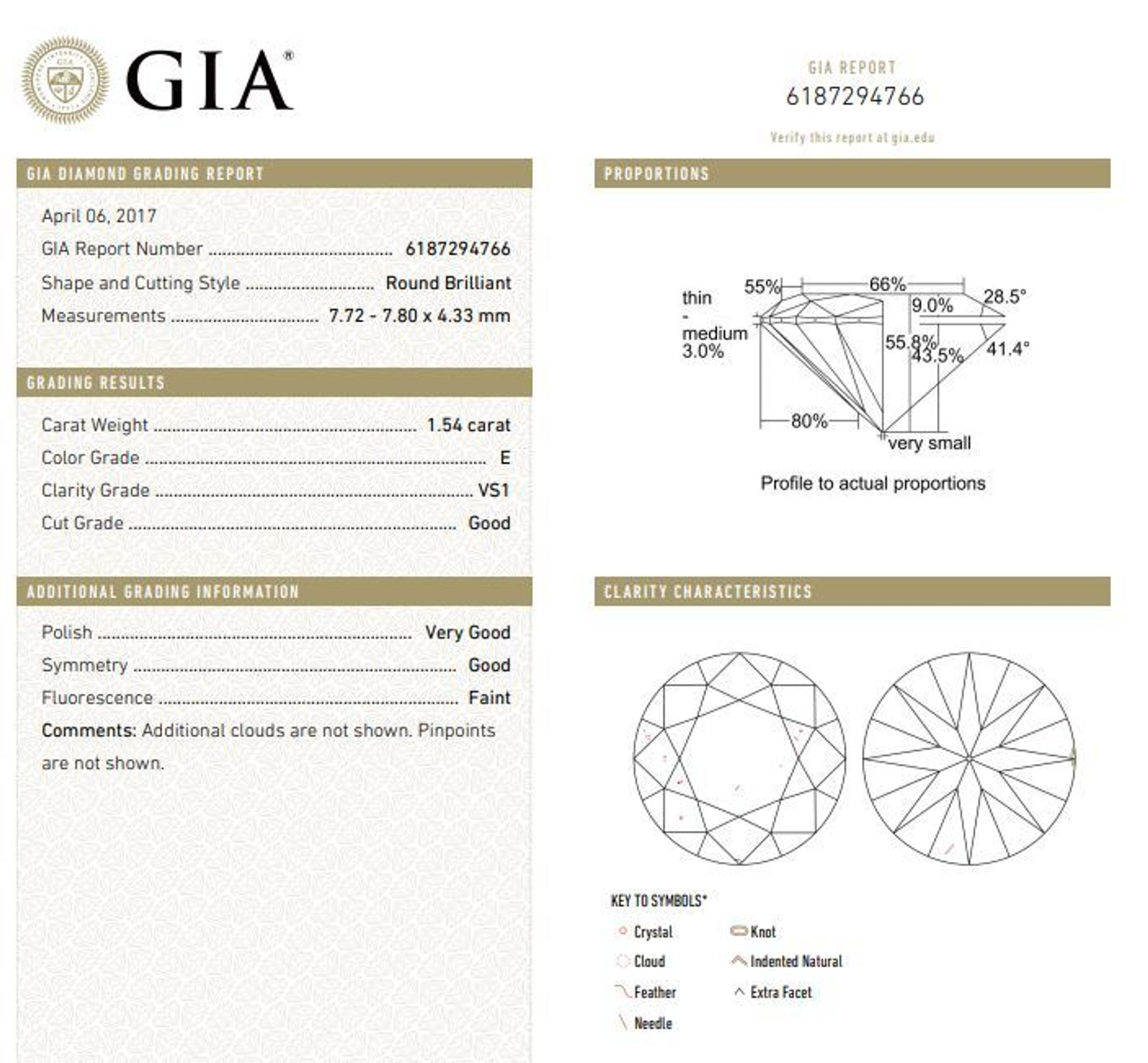 A 1.54 Carat Round Brilliant Cut Diamond,