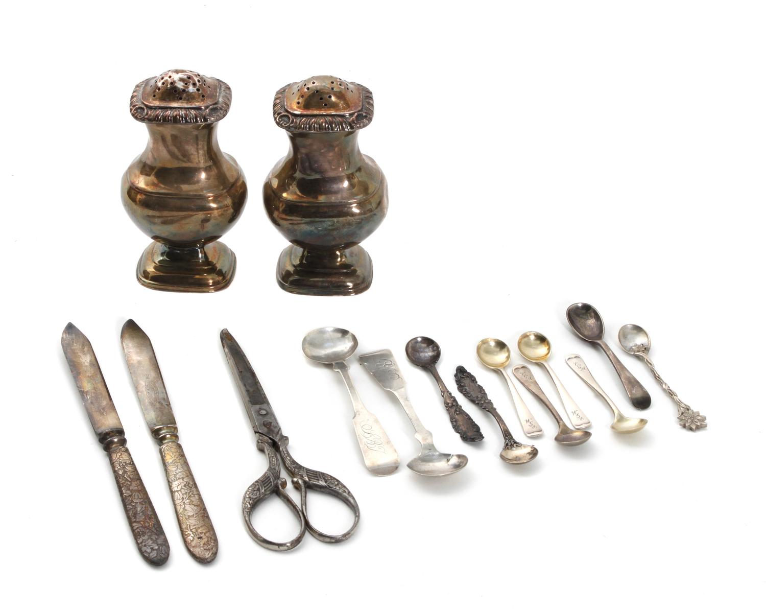 A Pair of American Silver Salts and Spoons, S. Kirk and Sons, Baltimore, Maryland, having repousse floral decoration; together with 10