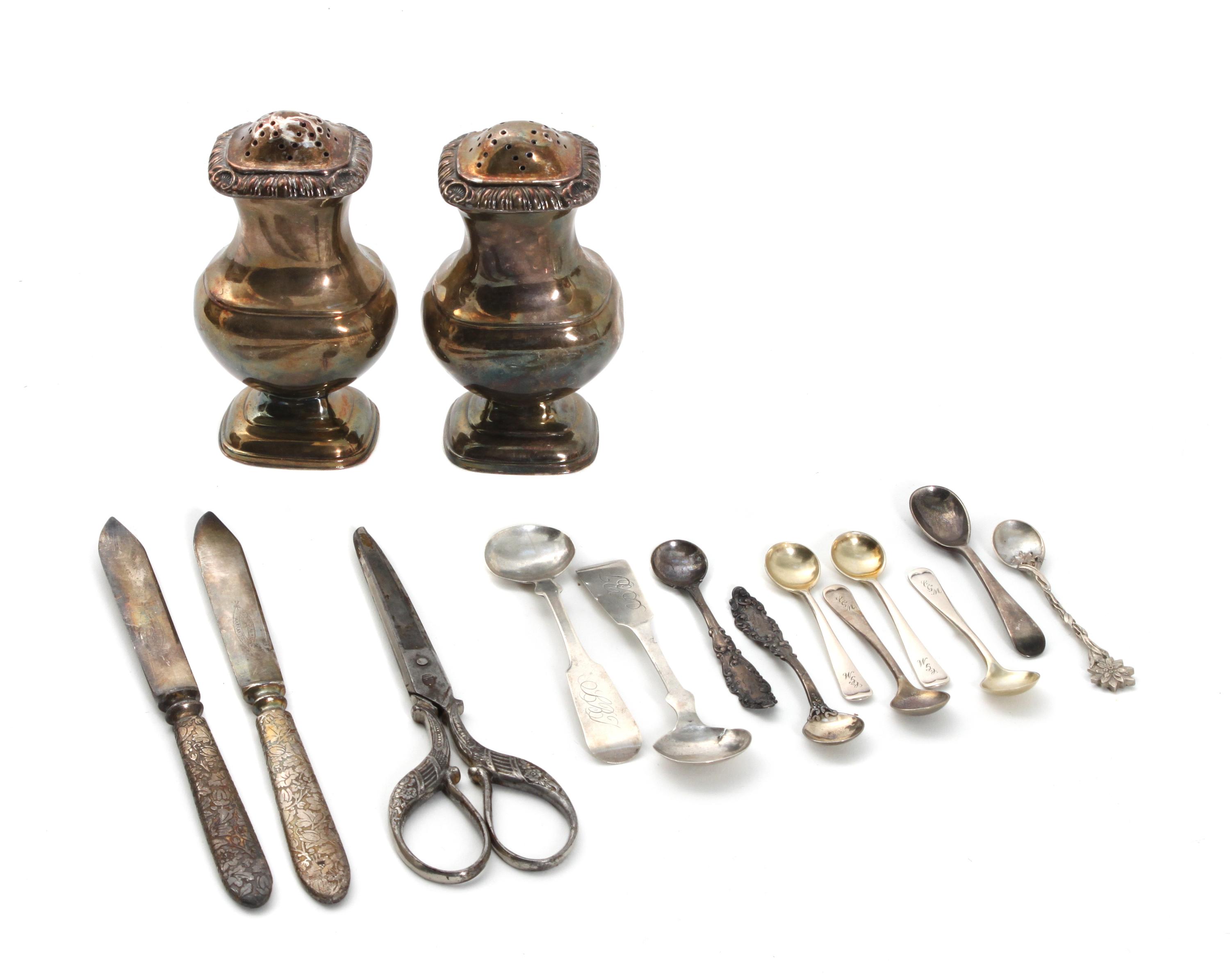 A Pair of American Silver Salts and Spoons, S. Kirk and Sons, Baltimore, Maryland, having repousse floral decoration; together with 10