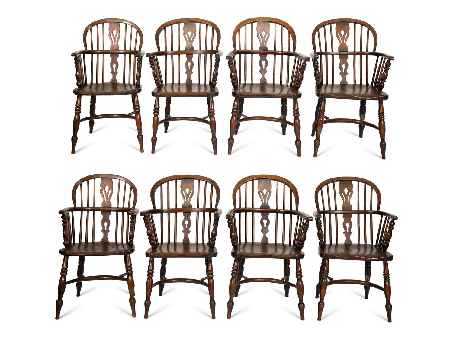 A Set of Eight English Oak Windsor Armchairs
