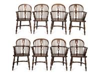 A Set of Eight English Oak Windsor Armchairs