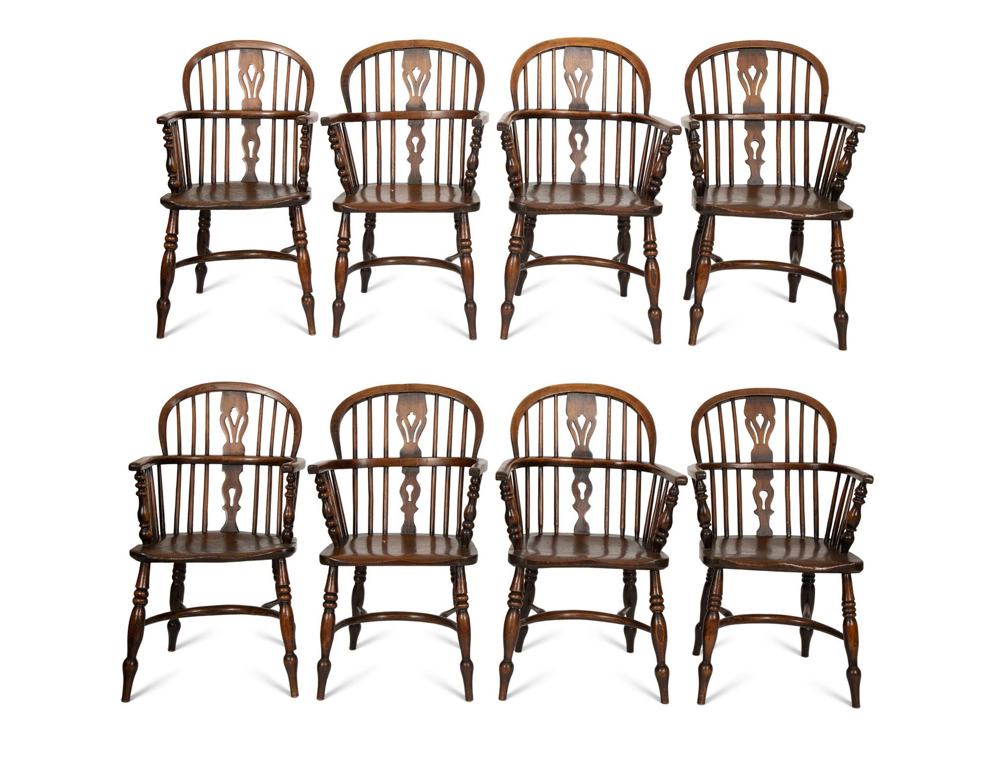 A Set of Eight English Oak Windsor Armchairs
