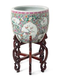 A Large Chinese Famille Rose ‘Millefleur’ Porcelain Fish Bowl