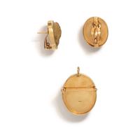 ANTIQUE, LAVA CAMEO BROOCH AND EARCLIPS