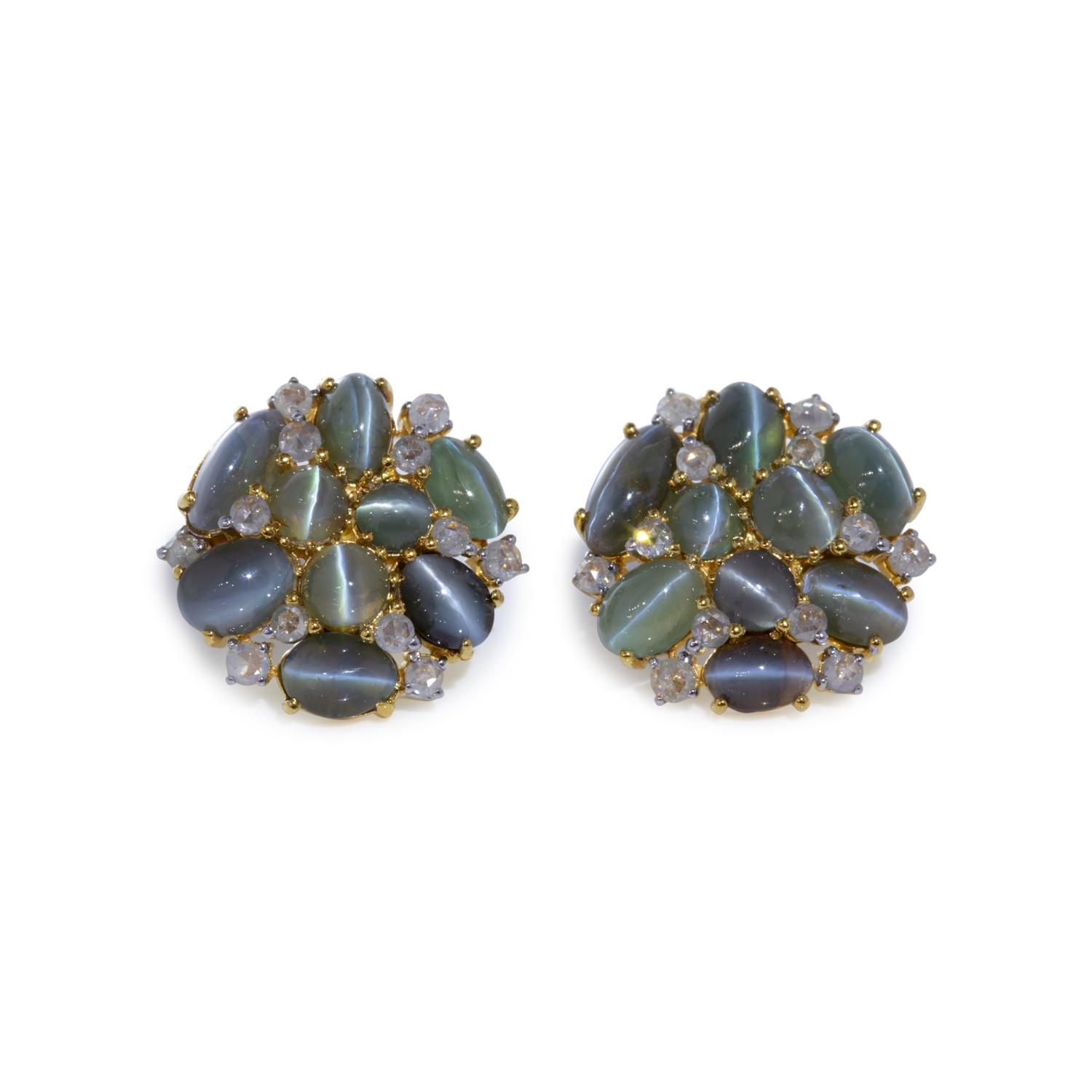 CAT'S EYE ALEXANDRITE CHRYSOBERYL AND DIAMOND EARRINGS