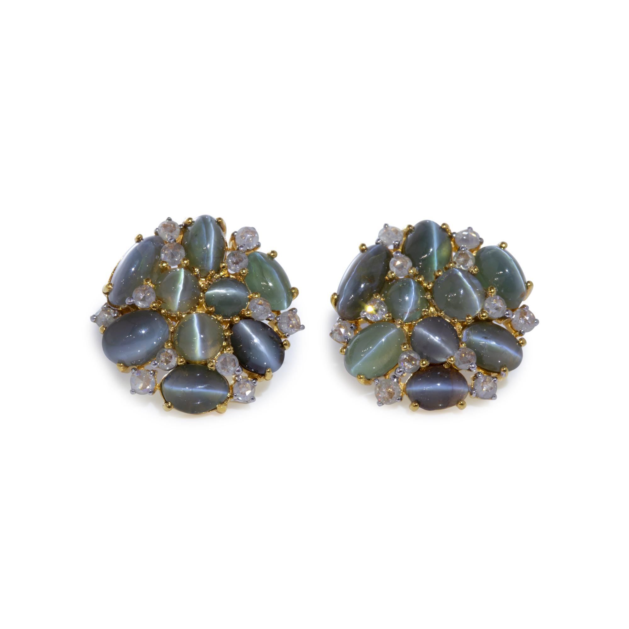CAT'S EYE ALEXANDRITE CHRYSOBERYL AND DIAMOND EARRINGS