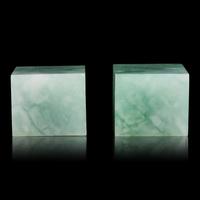 A Pair of Chinese Carved Jadeite Seals — 翡翠獅鈕方章一對