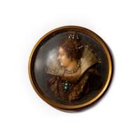 A Continental Wax and Jewel-Inset Profile Medallion of Catherine de' Medici