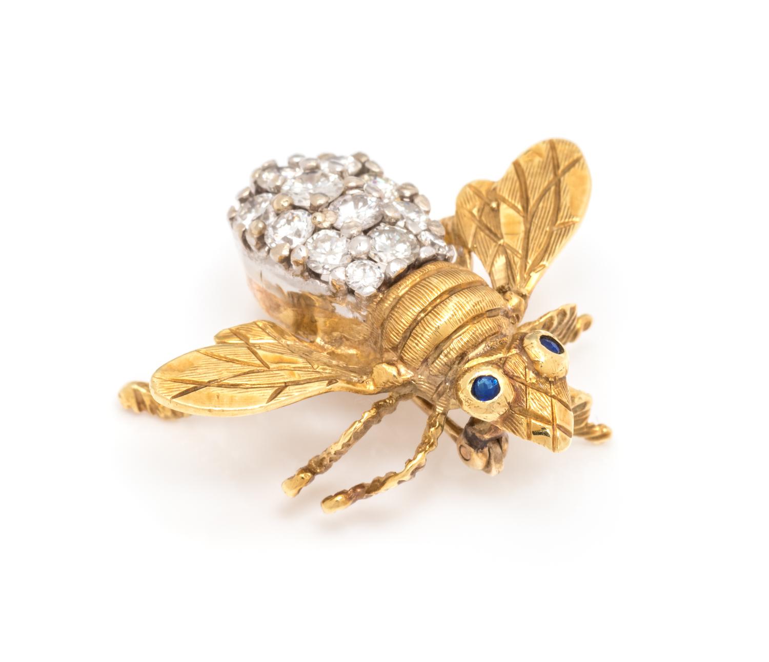 A Bicolor Gold, Diamond and Sapphire Bee Brooch,