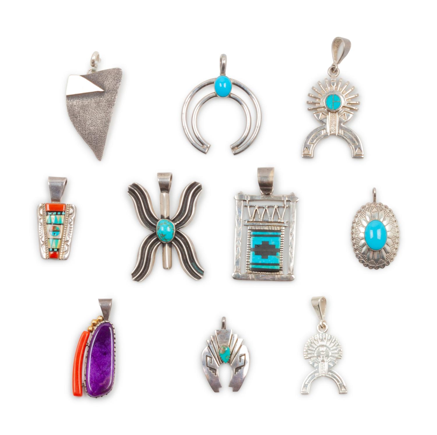 Ten Southwestern Sterling Silver Pendants