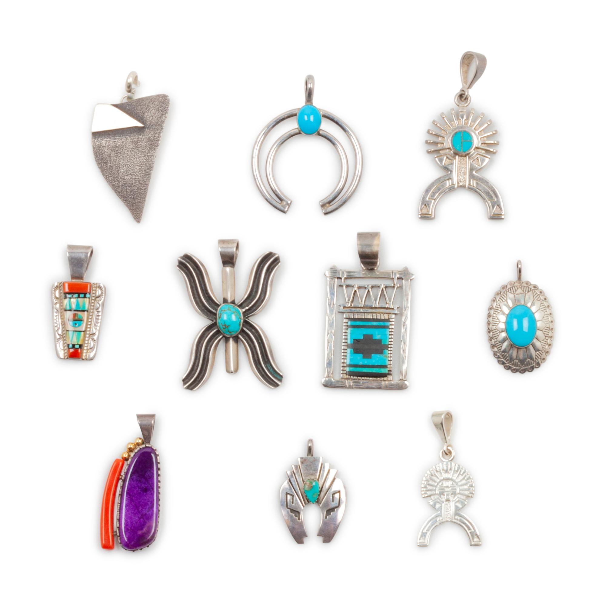 Ten Southwestern Sterling Silver Pendants