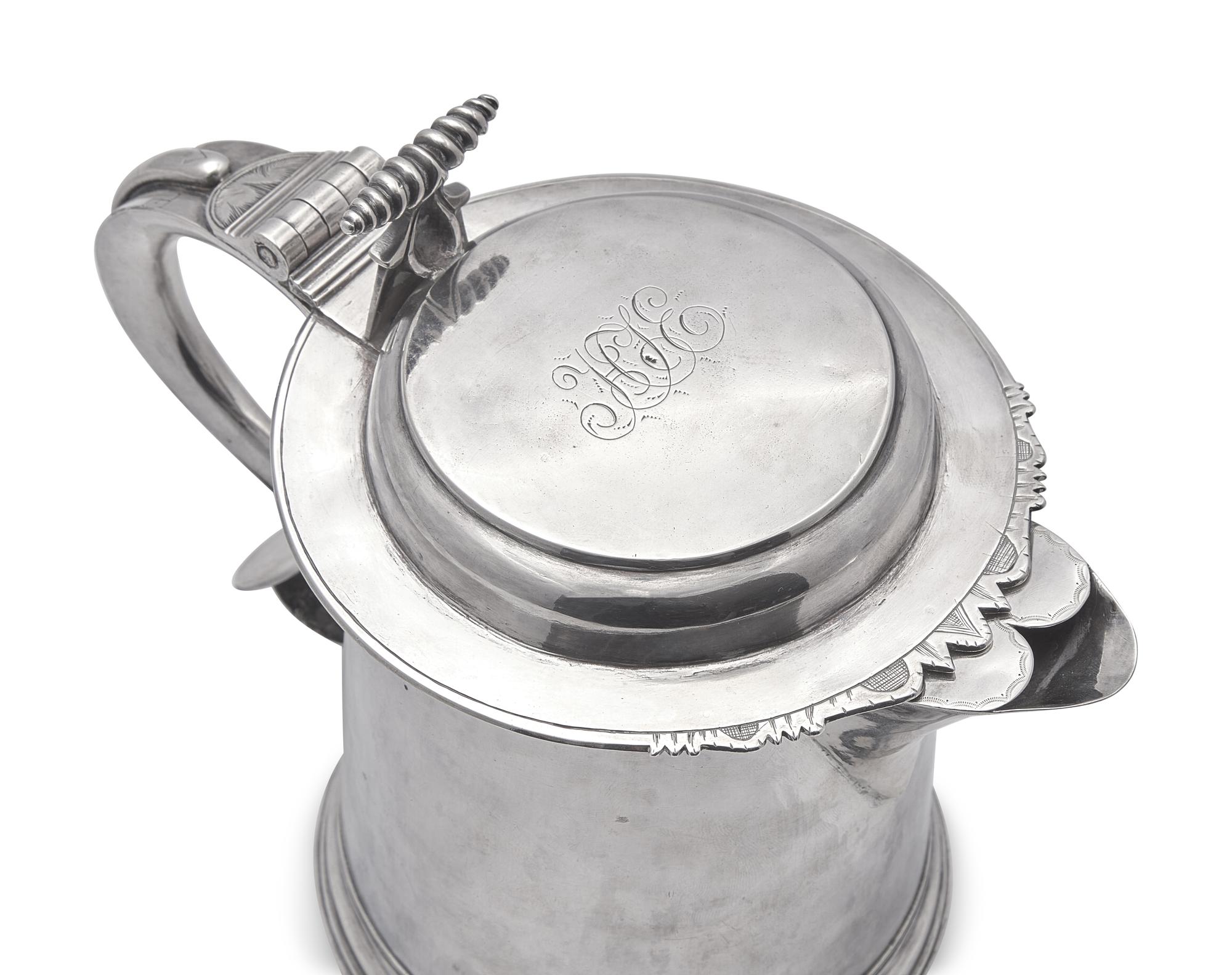 A Silver Tankard, Abraham Cuyler (1713-1749), Active 1735-1749, Albany, NY, Circa 1740