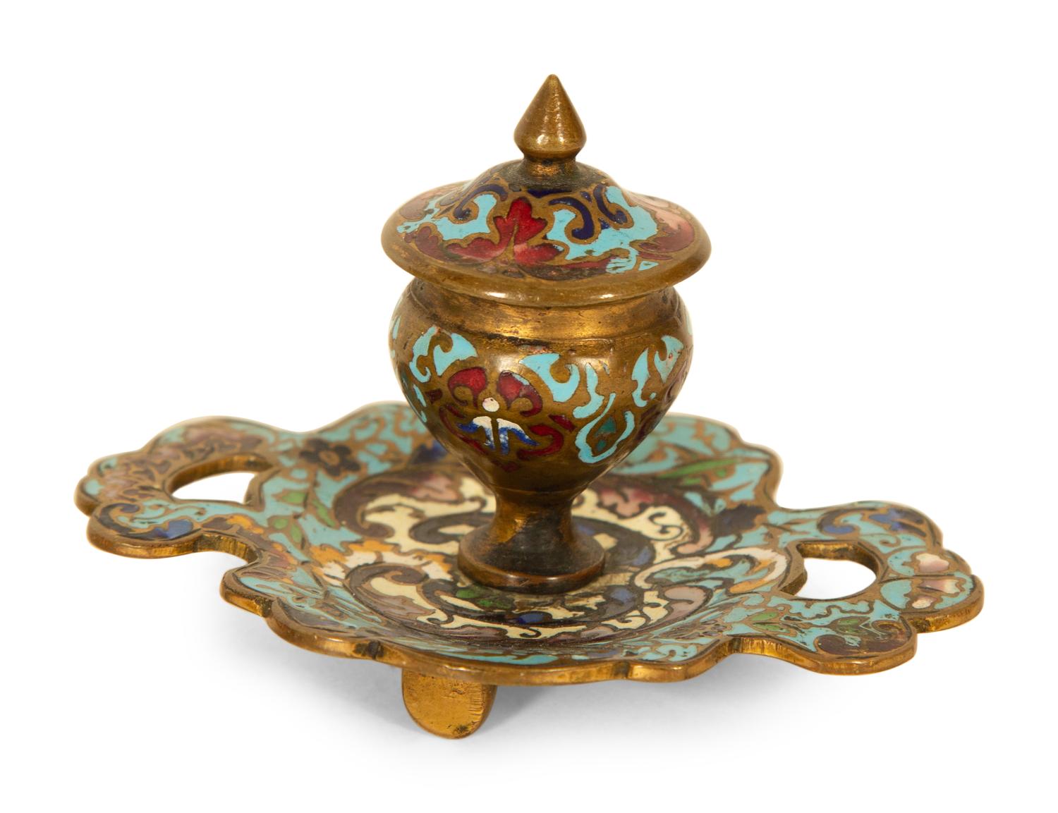 Three French Enameled Brass Desk Articles