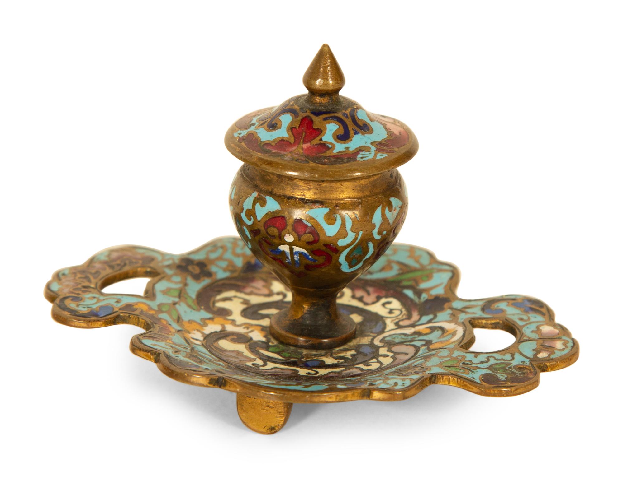 Three French Enameled Brass Desk Articles