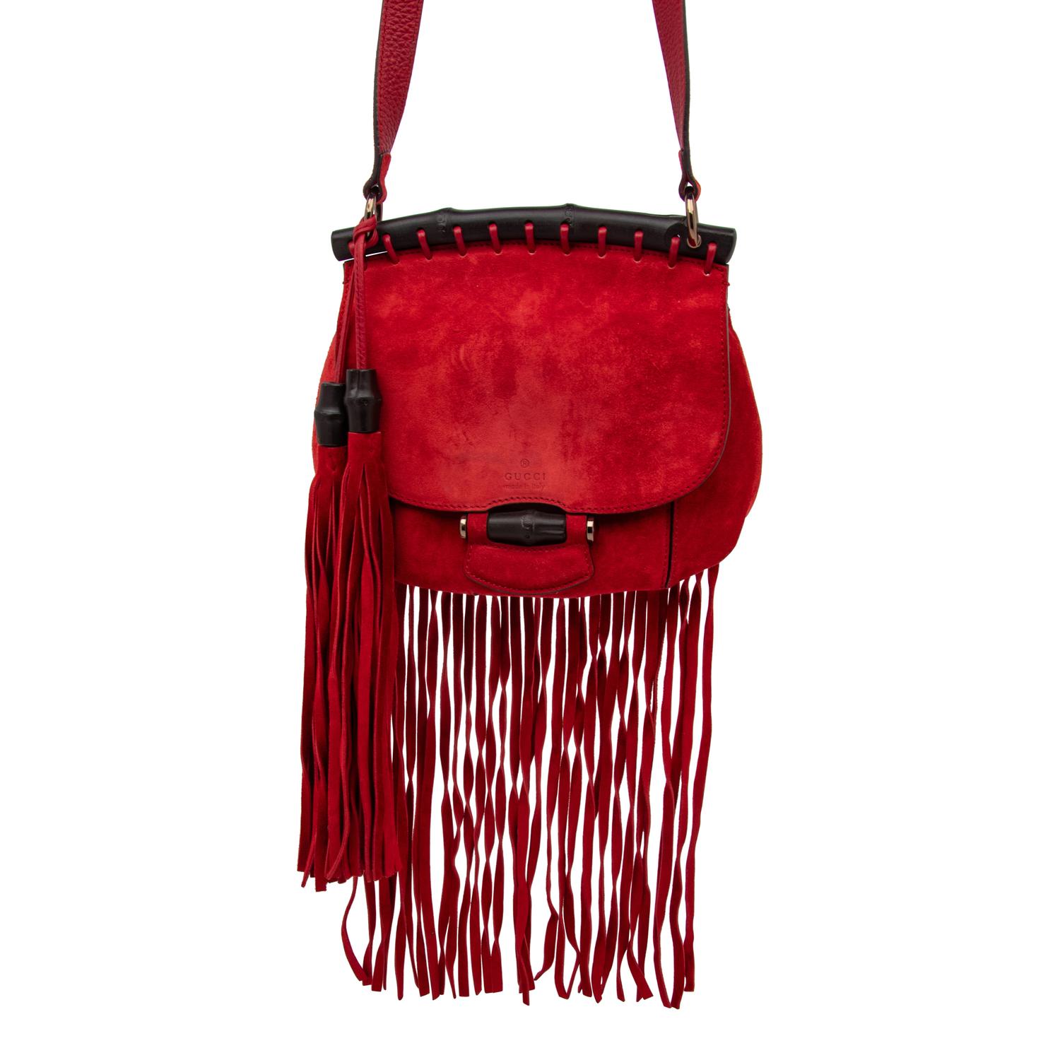 Gucci, Red Suede Nouveau Fringe Shoulder Bag