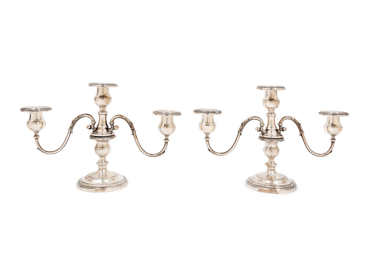 A Pair of Gorham Silver Three-Light Candelabras