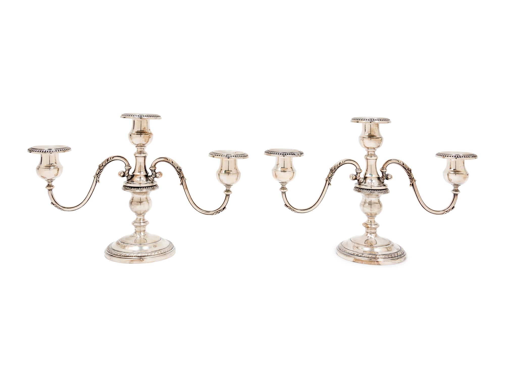 A Pair of Gorham Silver Three-Light Candelabras