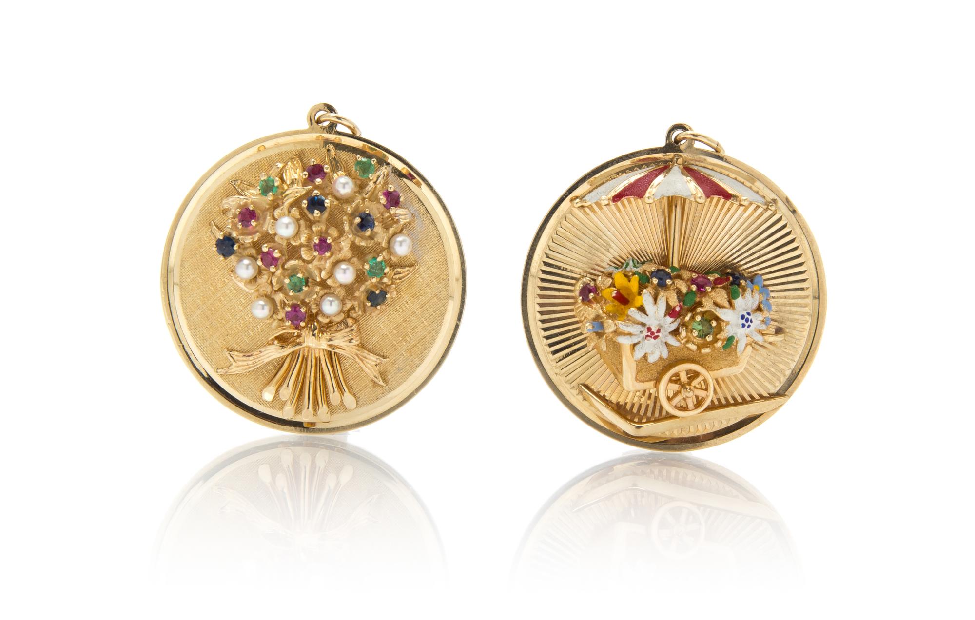 A Collection 14 Karat Yellow Gold, Multi Gem Flower Charms, 19.60 dwts.