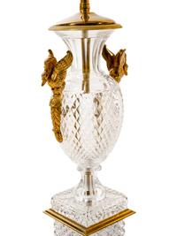 A Pair of Empire Style Gilt Metal and Cut Glass Vases Mounted as Lamps