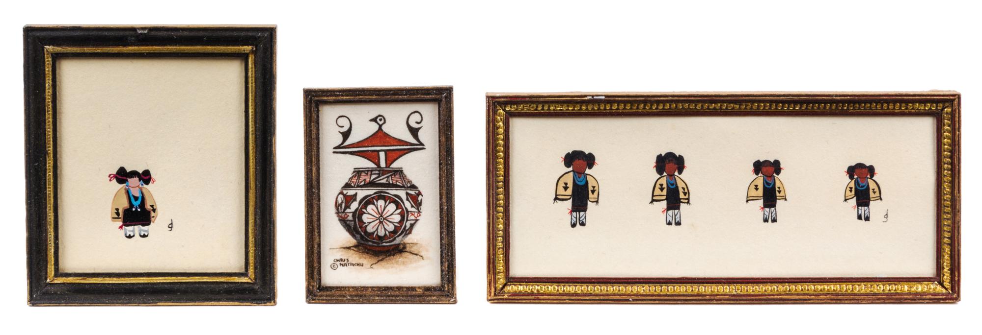 Donna Sanchez, (20th Century), Indian Women Dressed for Basket Dance, 1982; Hopi Maiden, 1982; together with Native American Pottery Va