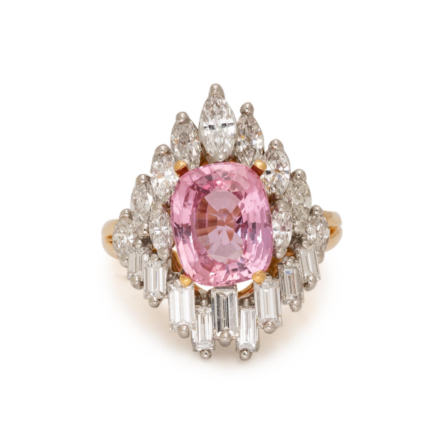 PADPARADSCHA SAPPHIRE AND DIAMOND RING
