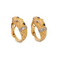 YELLOW GOLD, DIAMOND AND GEMSTONE CHIMERA EARCLIPS