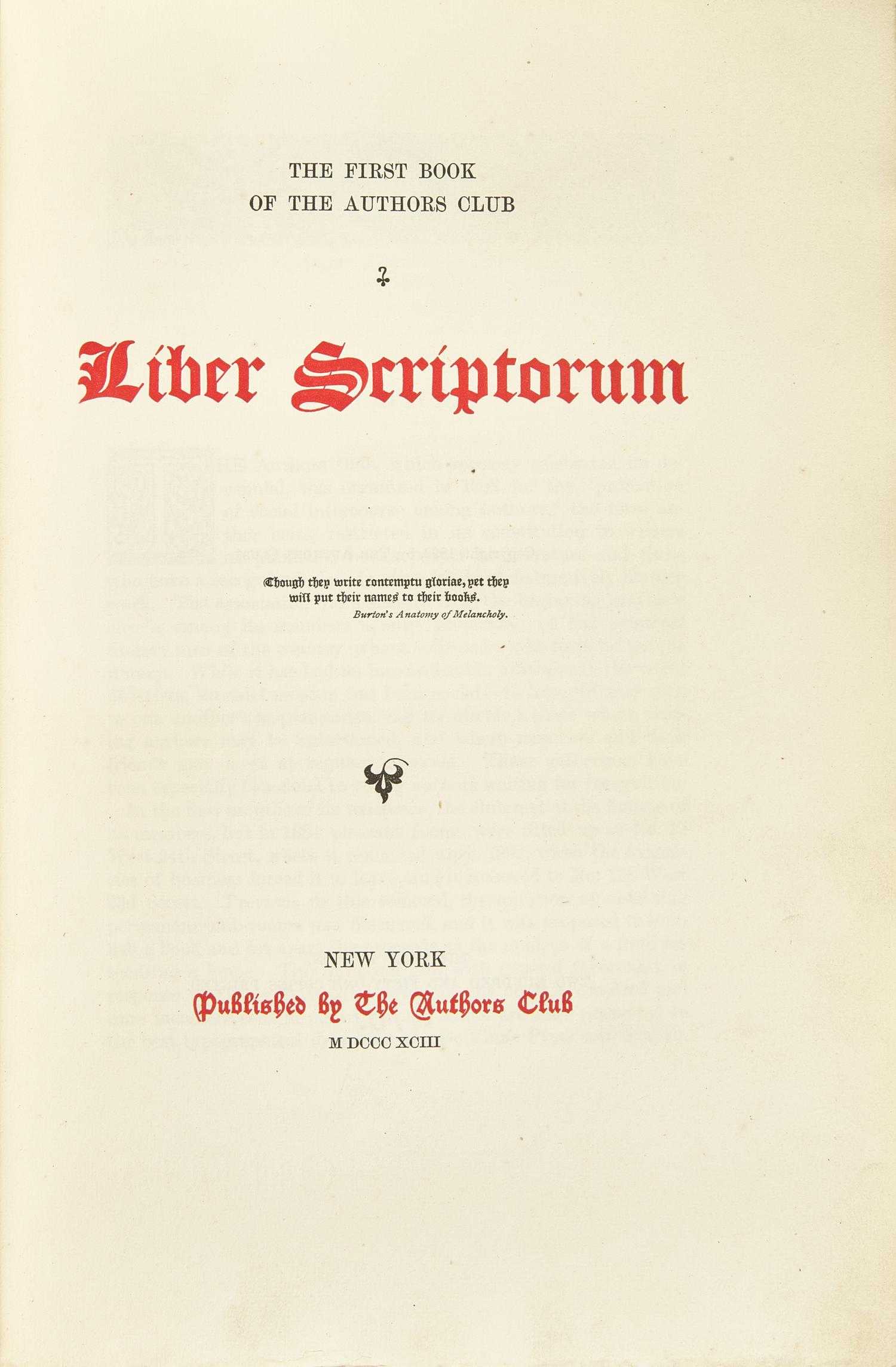 [Literature] Twain, Mark, and Theodore Roosevelt, et al. Liber Scriptorum