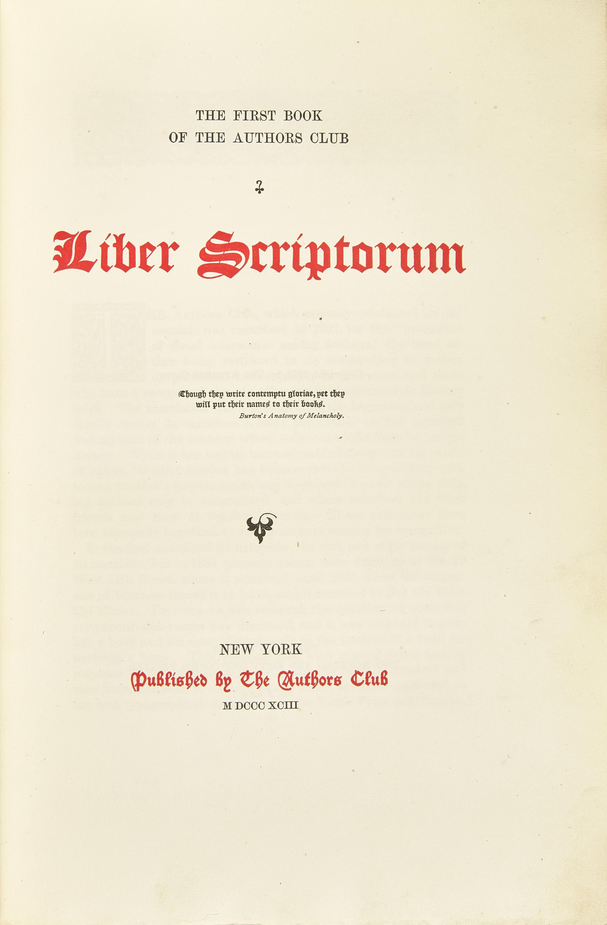 [Literature] Twain, Mark, and Theodore Roosevelt, et al. Liber Scriptorum