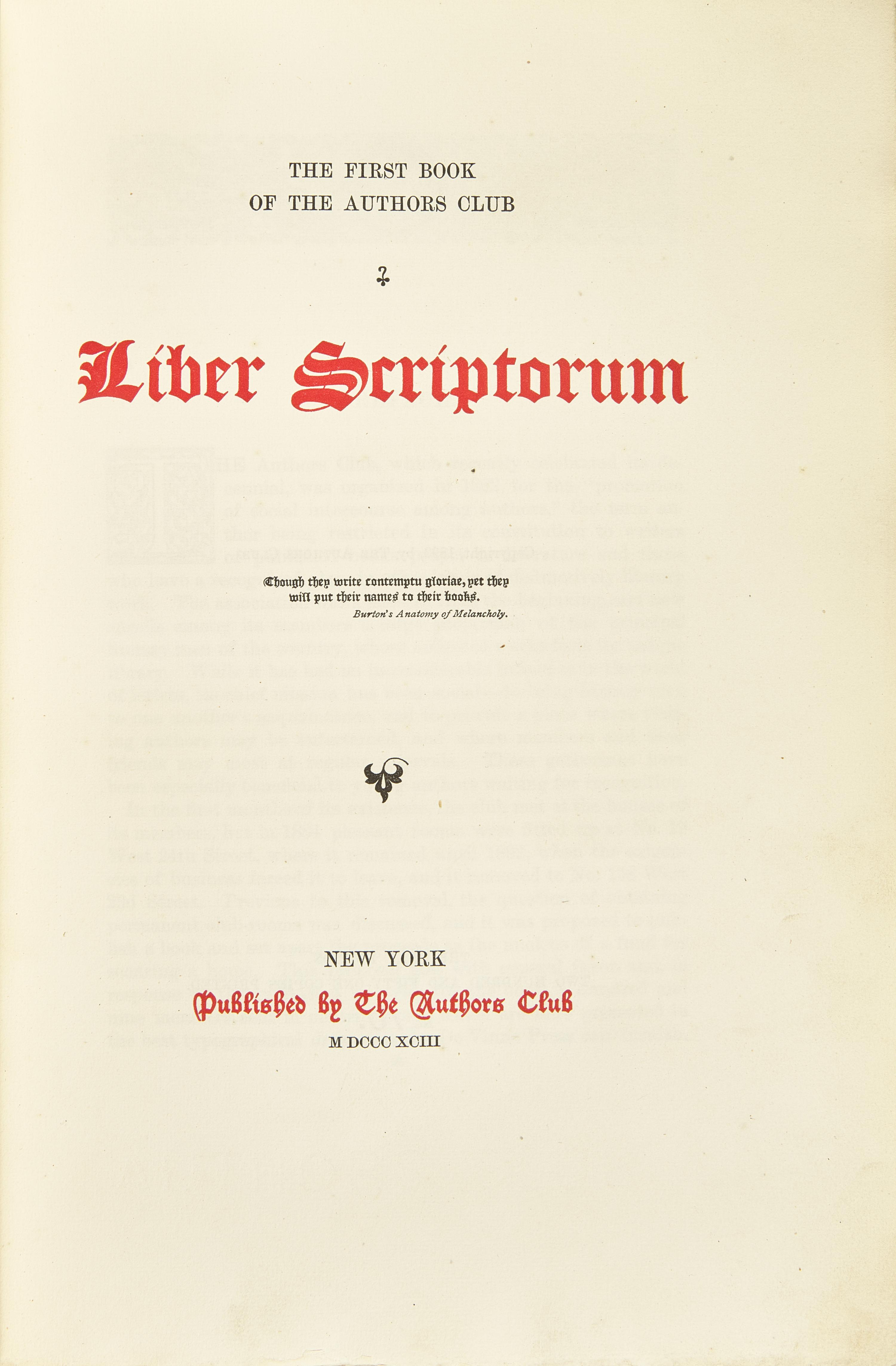 [Literature] Twain, Mark, and Theodore Roosevelt, et al. Liber Scriptorum