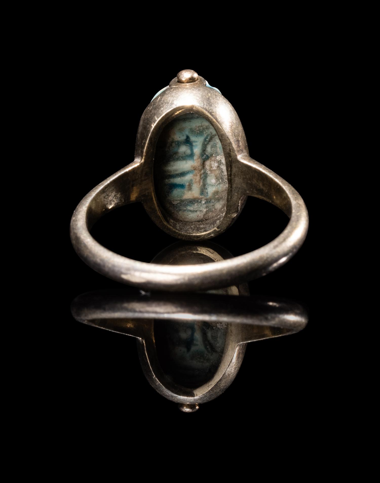 An Egyptian Faience Scarab Ring
