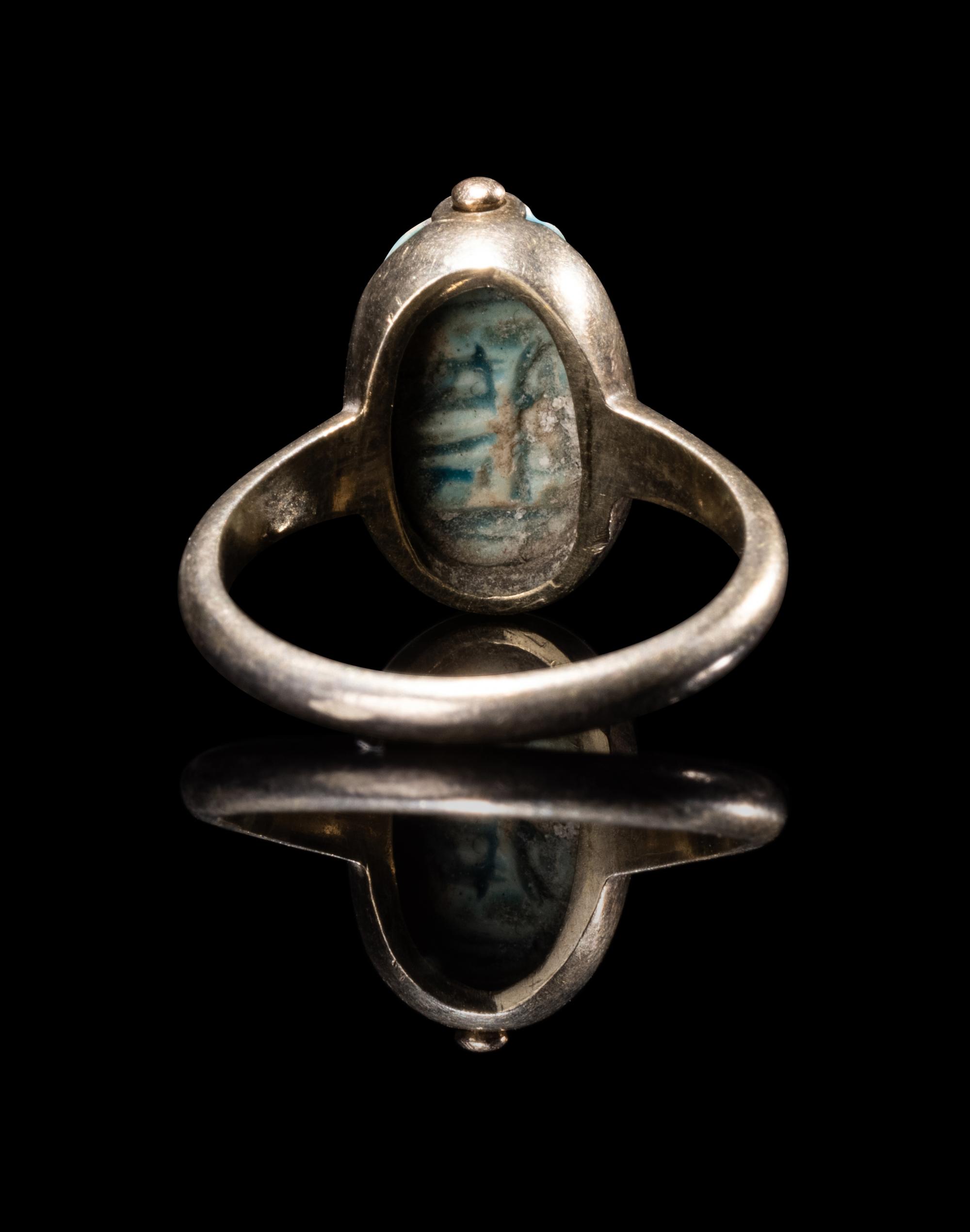 An Egyptian Faience Scarab Ring