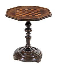 A French Parquetry Game Table Height 25 1/2 x width 22 x depth 22 inches. — 19TH CENTURY