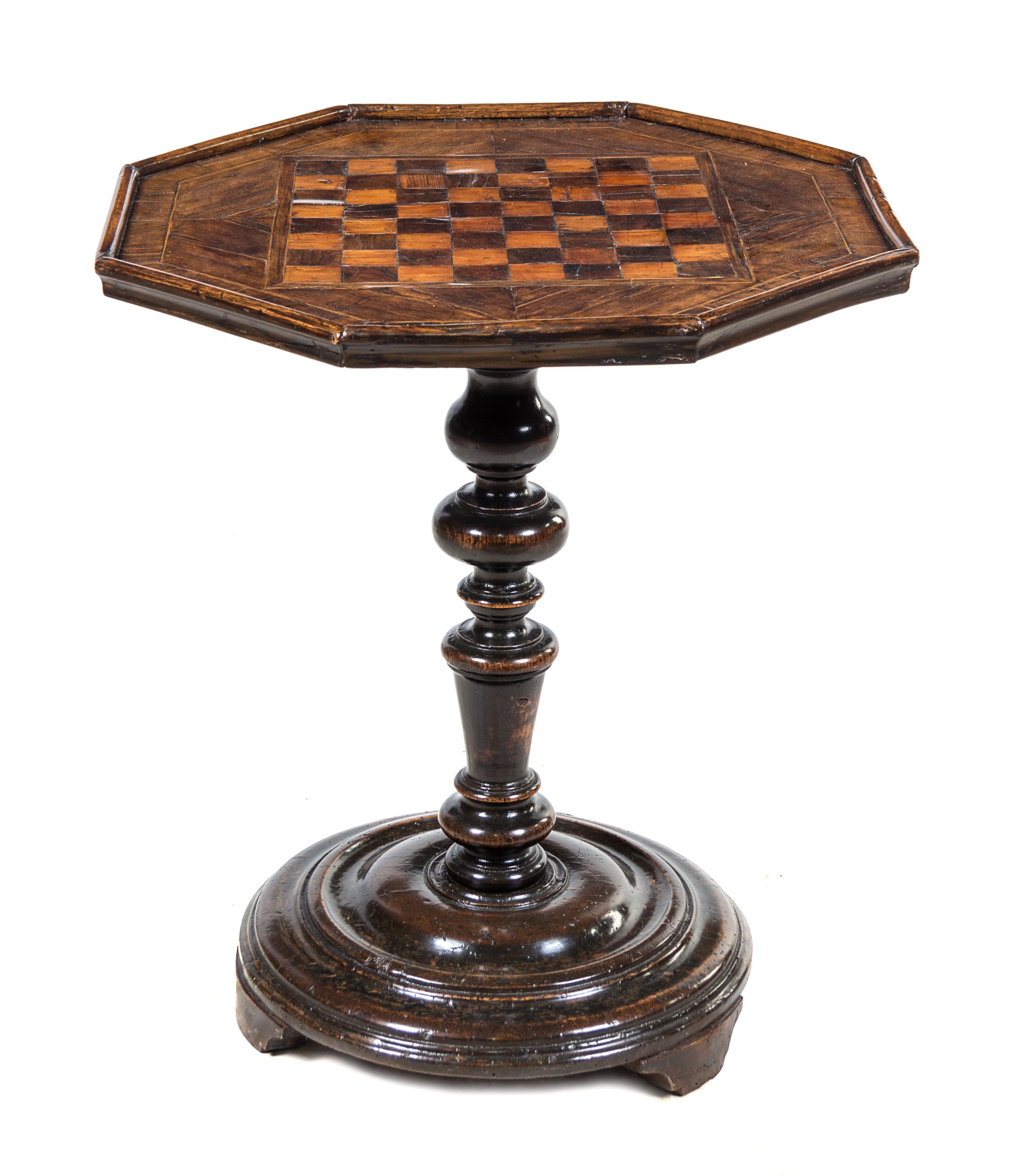 A French Parquetry Game Table Height 25 1/2 x width 22 x depth 22 inches. — 19TH CENTURY