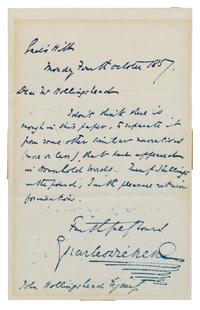 DICKENS, Charles (1812-1870). Autograph letter signed ("Charles Dickens"), to John Hollingshead. Gad's Hill, 4 October 1857.