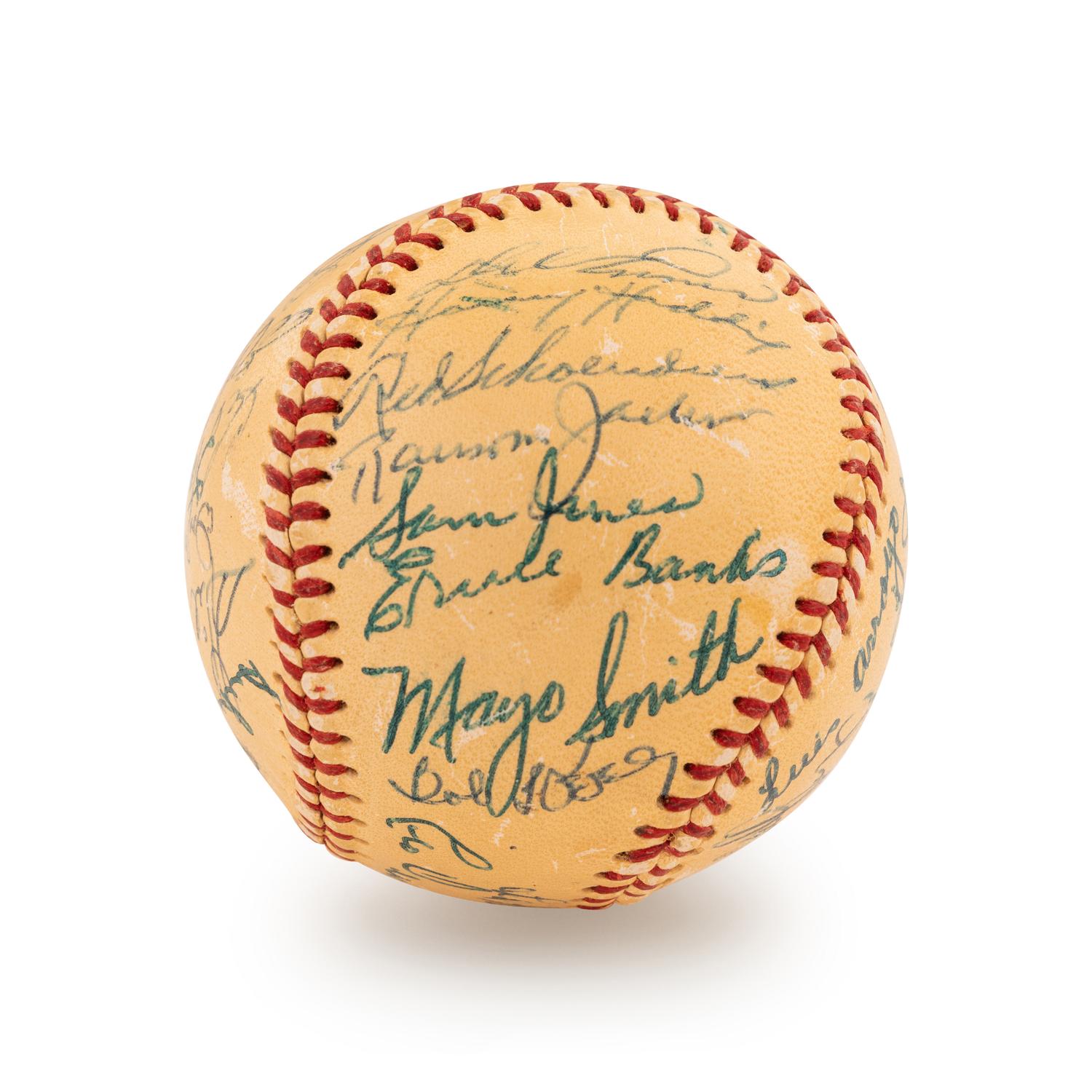 A 1955 All Star Game National League Team Signed Autograph Baseball Featuring Hank Aaron, Ernie Banks and Willie Mays (Beckett Authentication Services Letter BAS Certified)